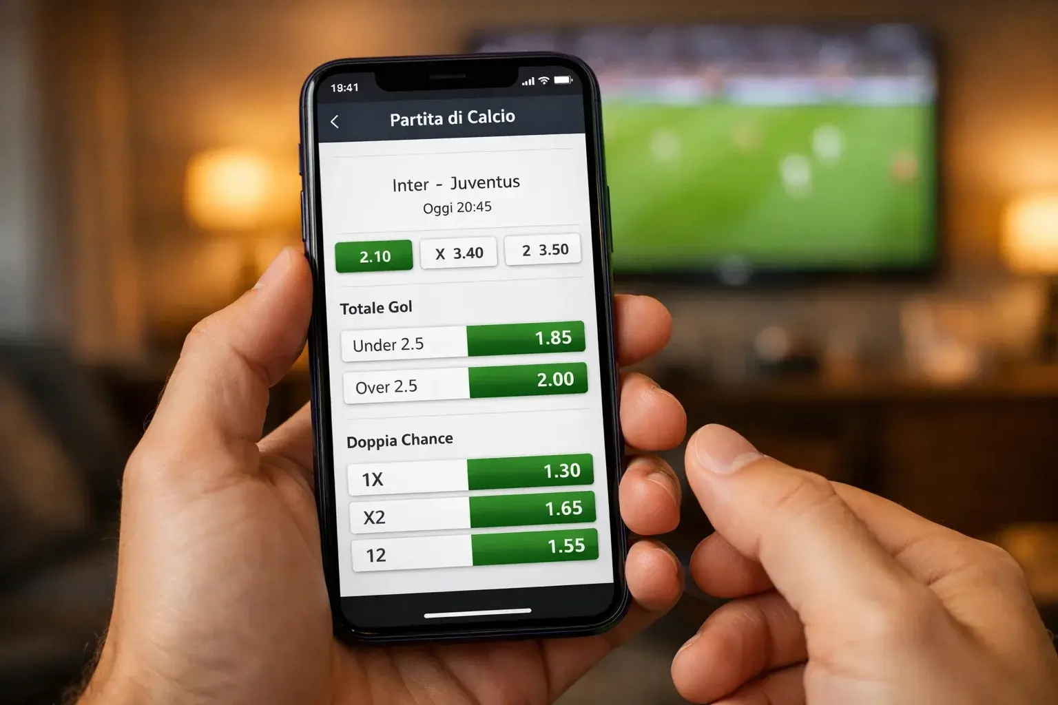 App scommesse calcio su smartphone con interfaccia quote