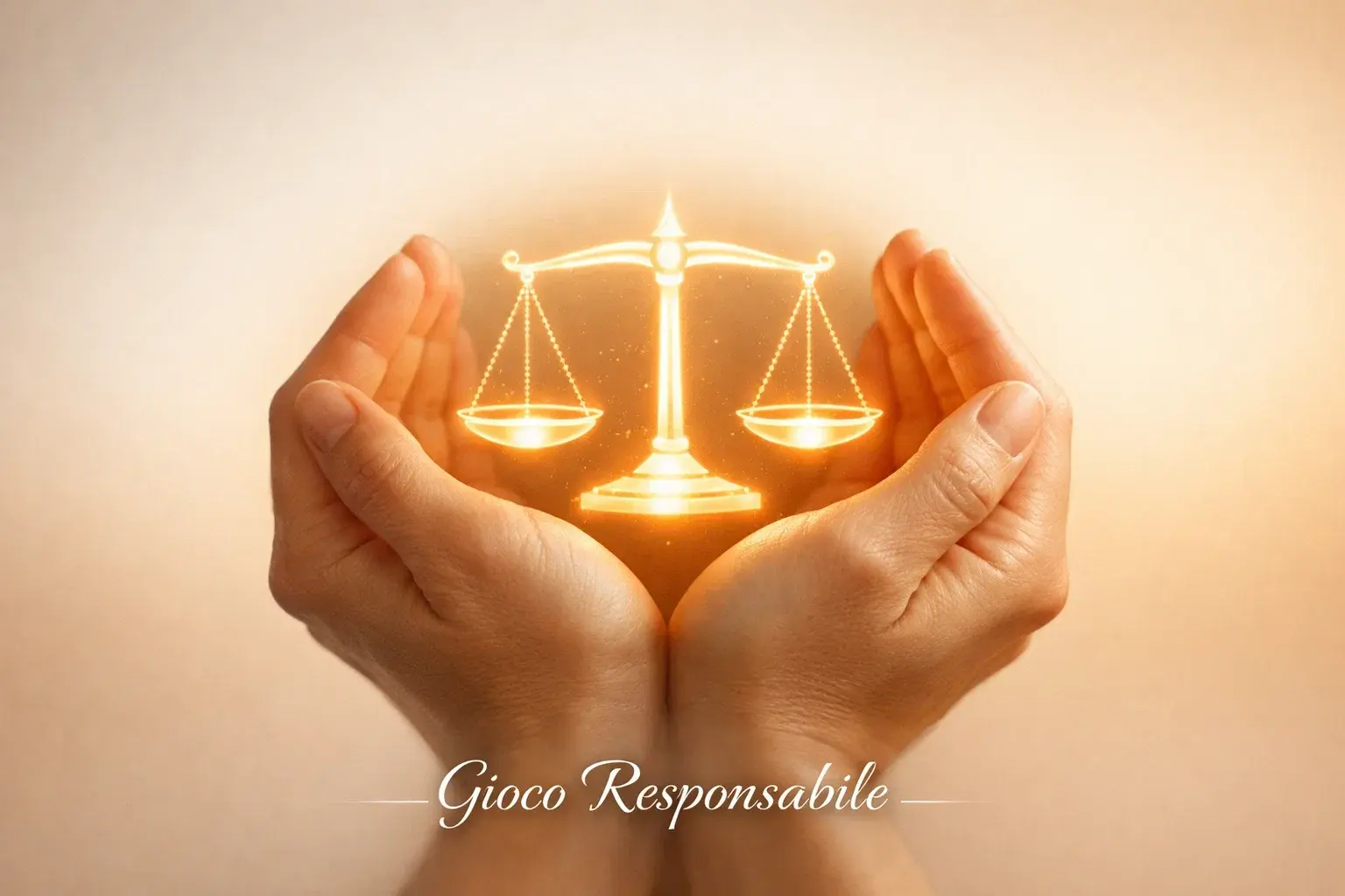 Gioco responsabile scommesse con mani che proteggono simbolo equilibrio